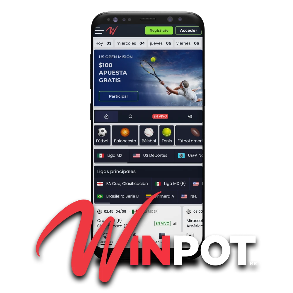 Para apuestas y juegos, elija la aplicación Winpot.