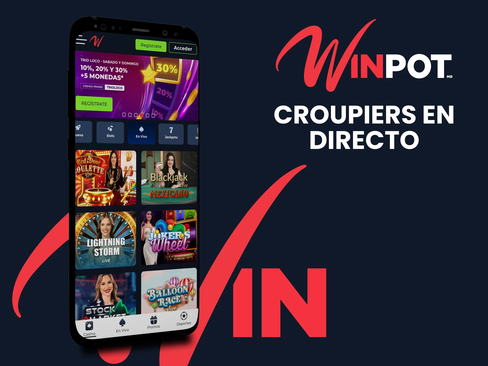 Elija la aplicación Winpot para juegos de casino en vivo.