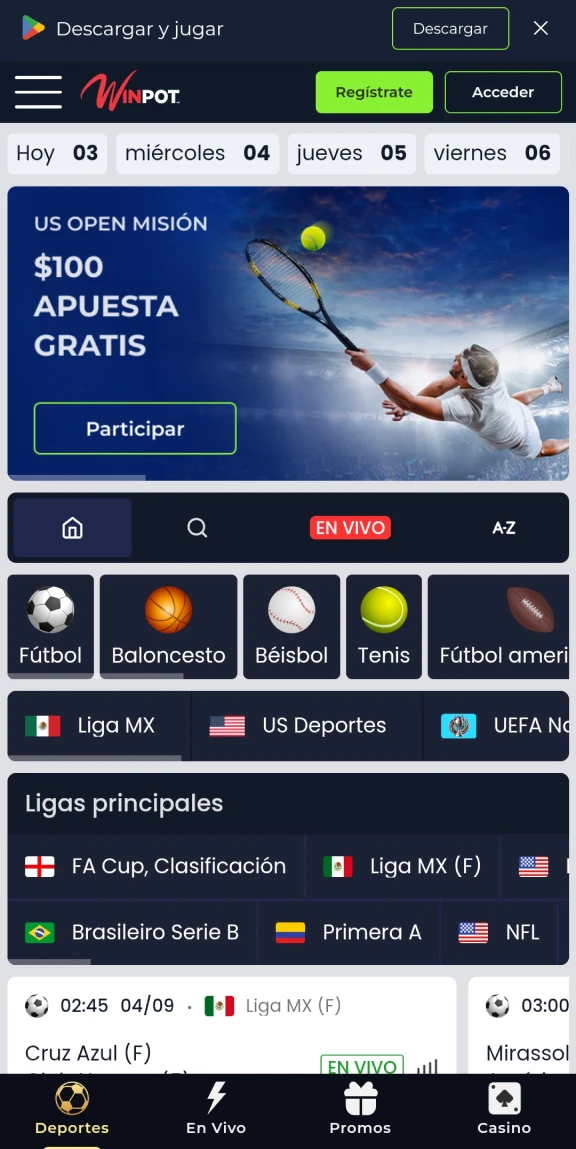 Visite el sitio web de Winpot para descargar la aplicación en iOS.