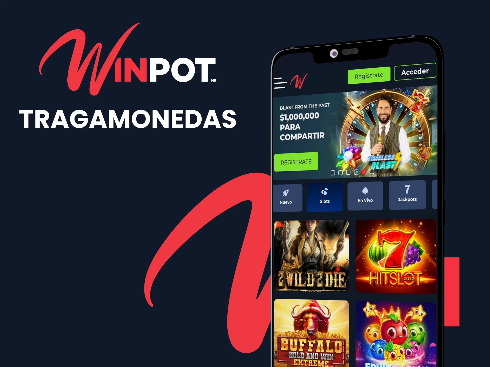 Juega tragamonedas en la aplicación Winpot.