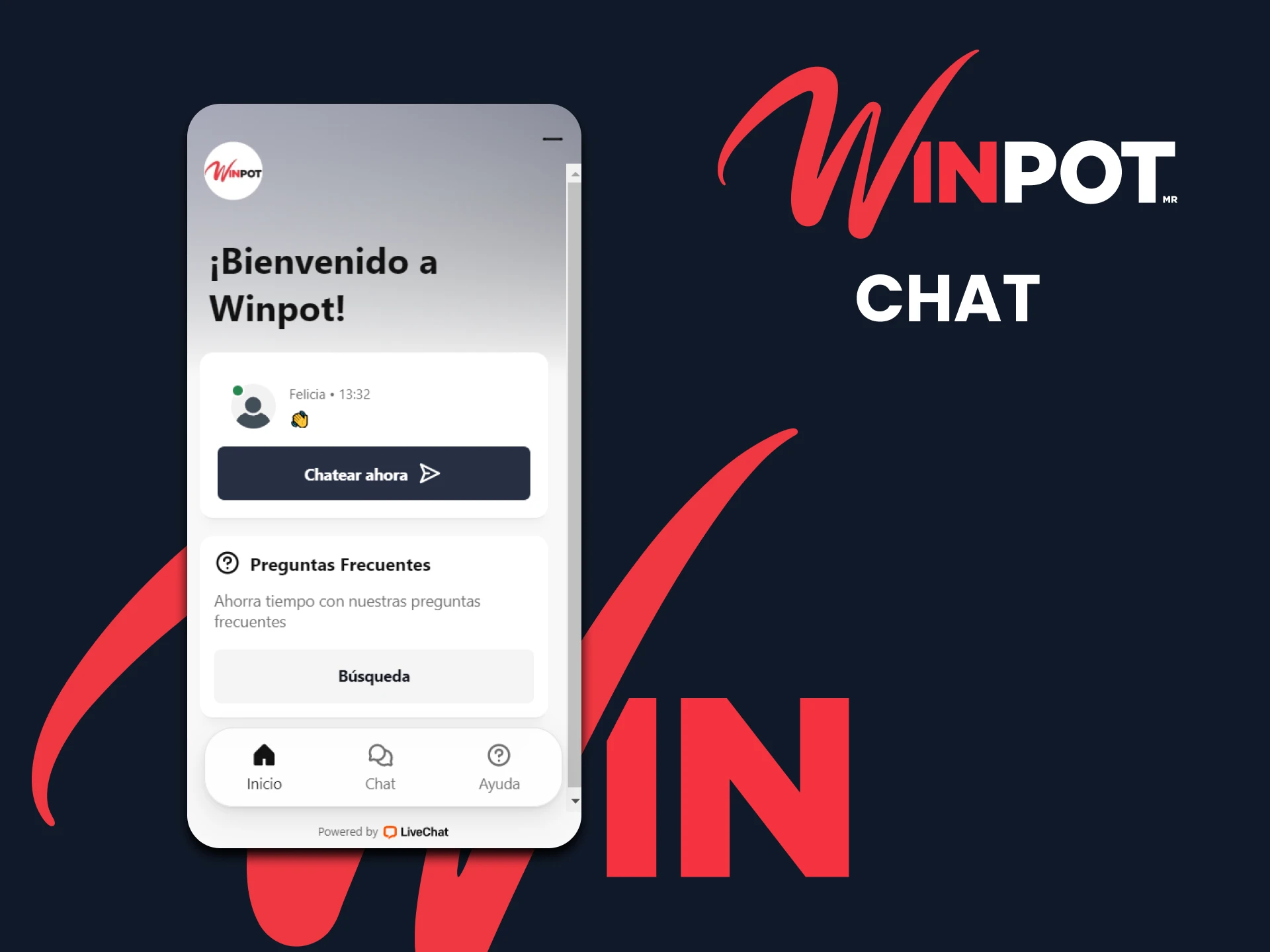 Puede ponerse en contacto con el soporte técnico de Winpot a través del chat.