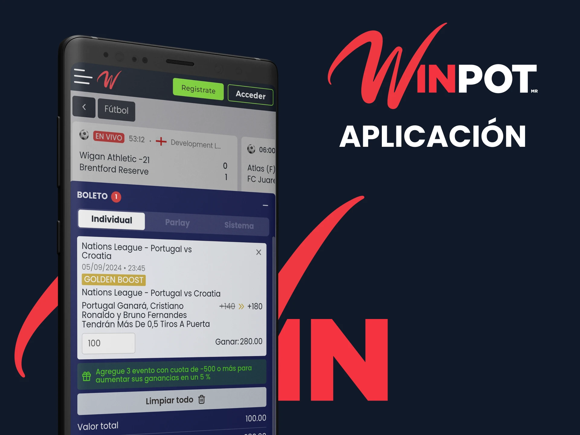 Descarga la aplicación Winpot para apuestas deportivas.