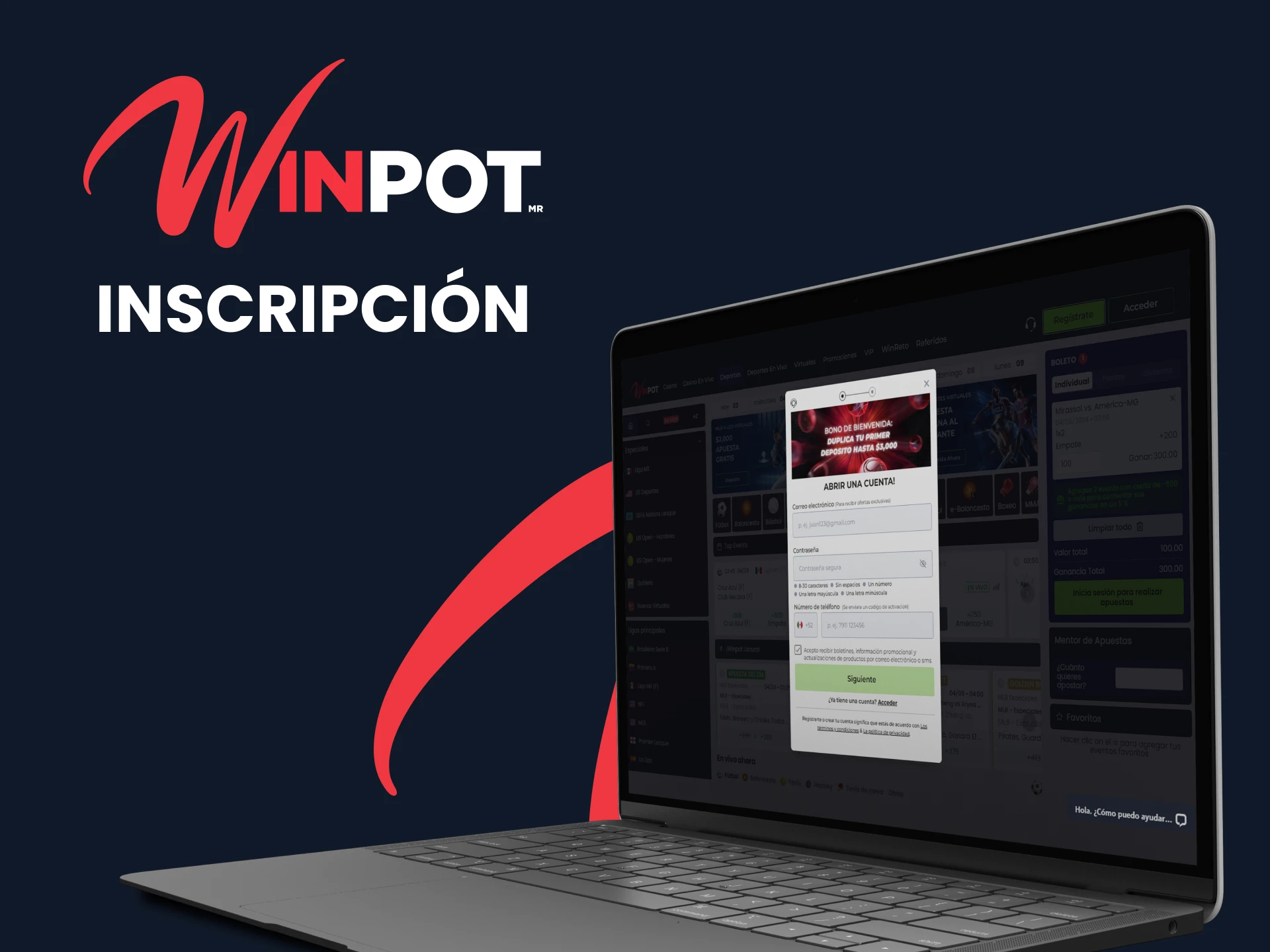 Regístrate para apostar en Winpot.