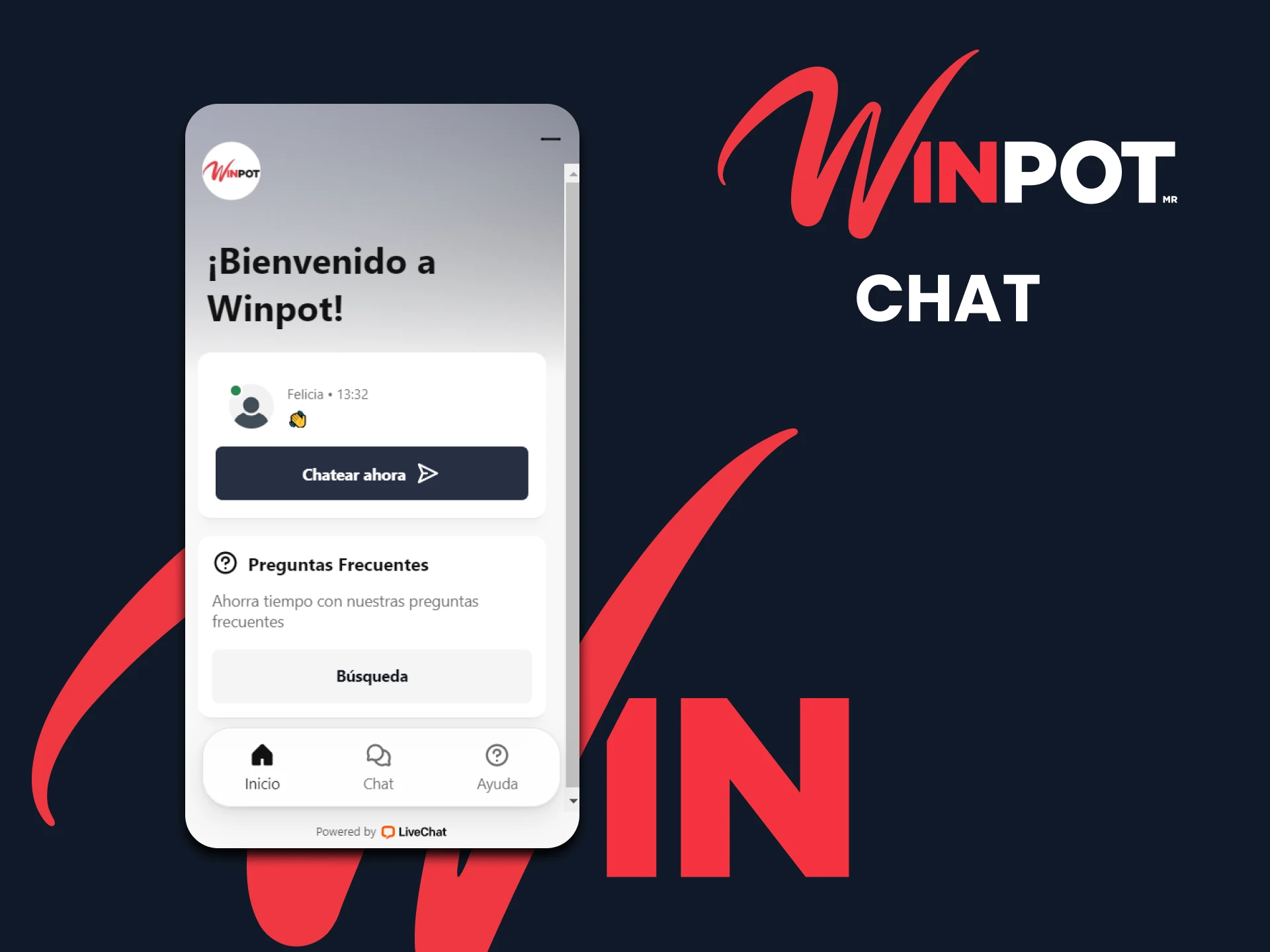 Utilice el chat en el sitio web de Winpot para comunicarse con el equipo.