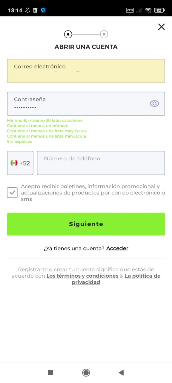 Complete su registro en el sitio web de Winpot.