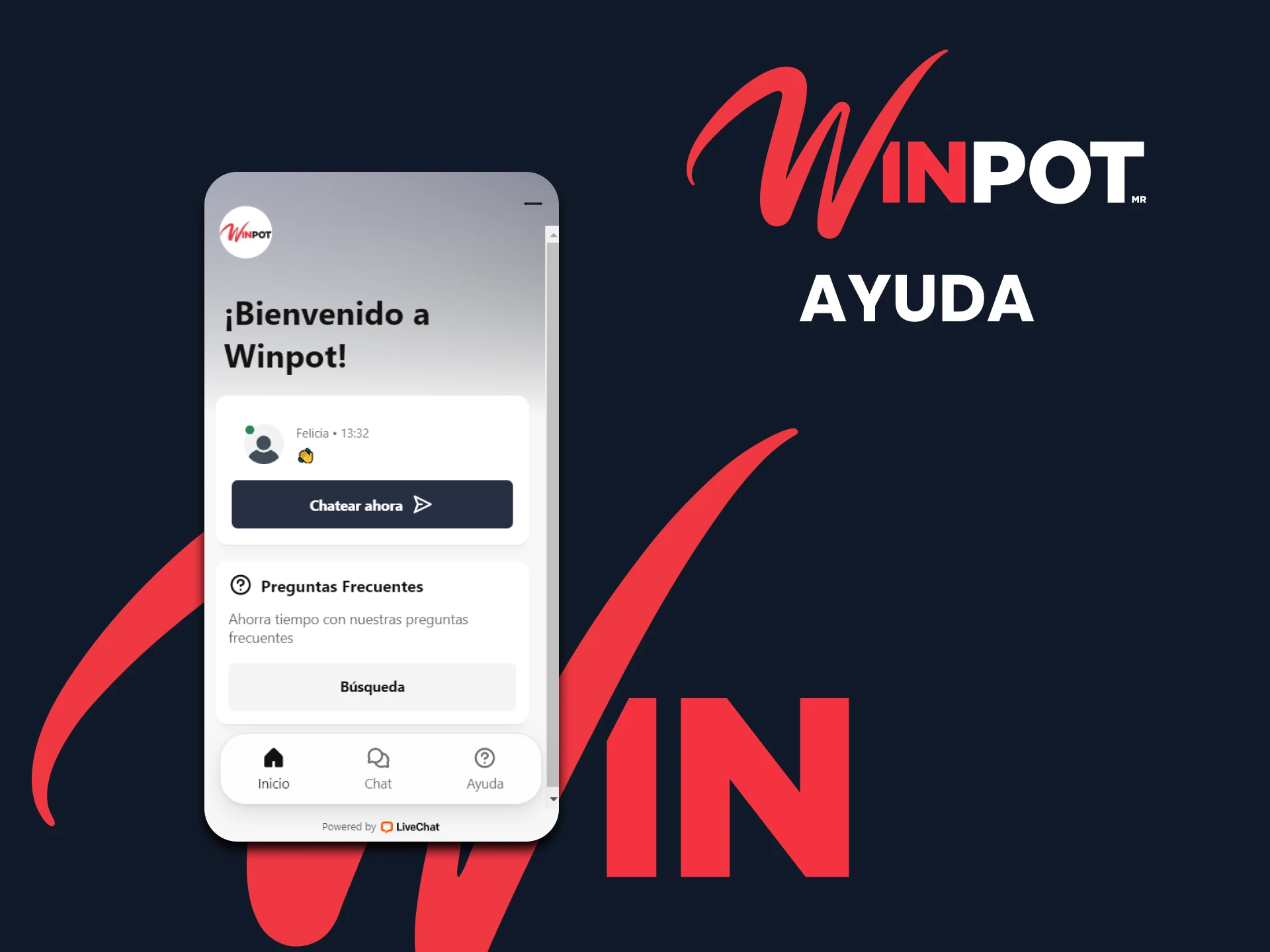 El sitio web de Winpot tiene un chat en vivo con soporte.